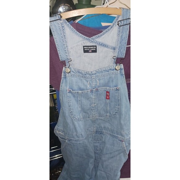 Vtg 90s RALPH LAUREN Polo Jeans Co Denim Overalls Shortalls Womens sm - Picture 3 of 7